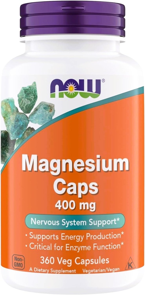 Ahora Suplementos Magnesio 400mg - Función Enzima*, Apoyo al Sistema Nervous* - Suplemento Magnesio para Hombres y Mujeres, 360 capsules de Veg, Kosher, Vegan, Suplementos de Magnesio sin gluten