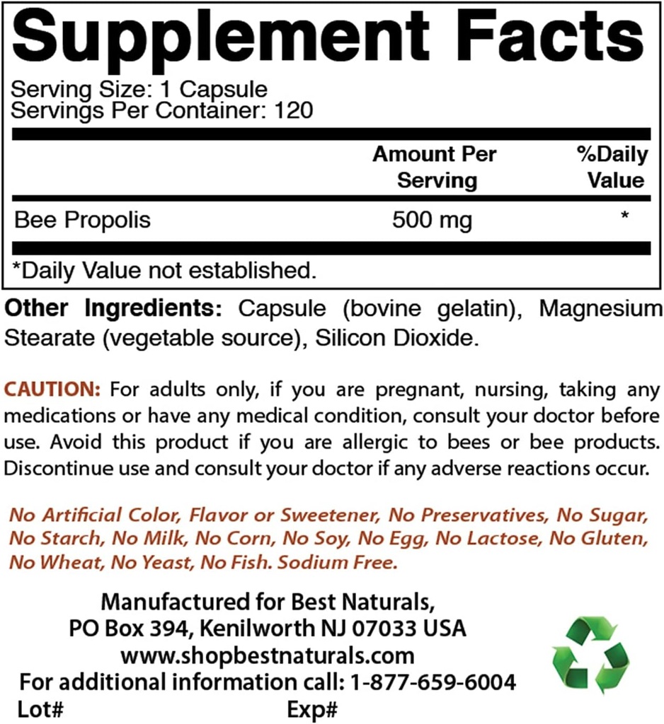 Best Naturals Bee Propolis 500 mg &amp; Magnesium Glycinate 425 mg