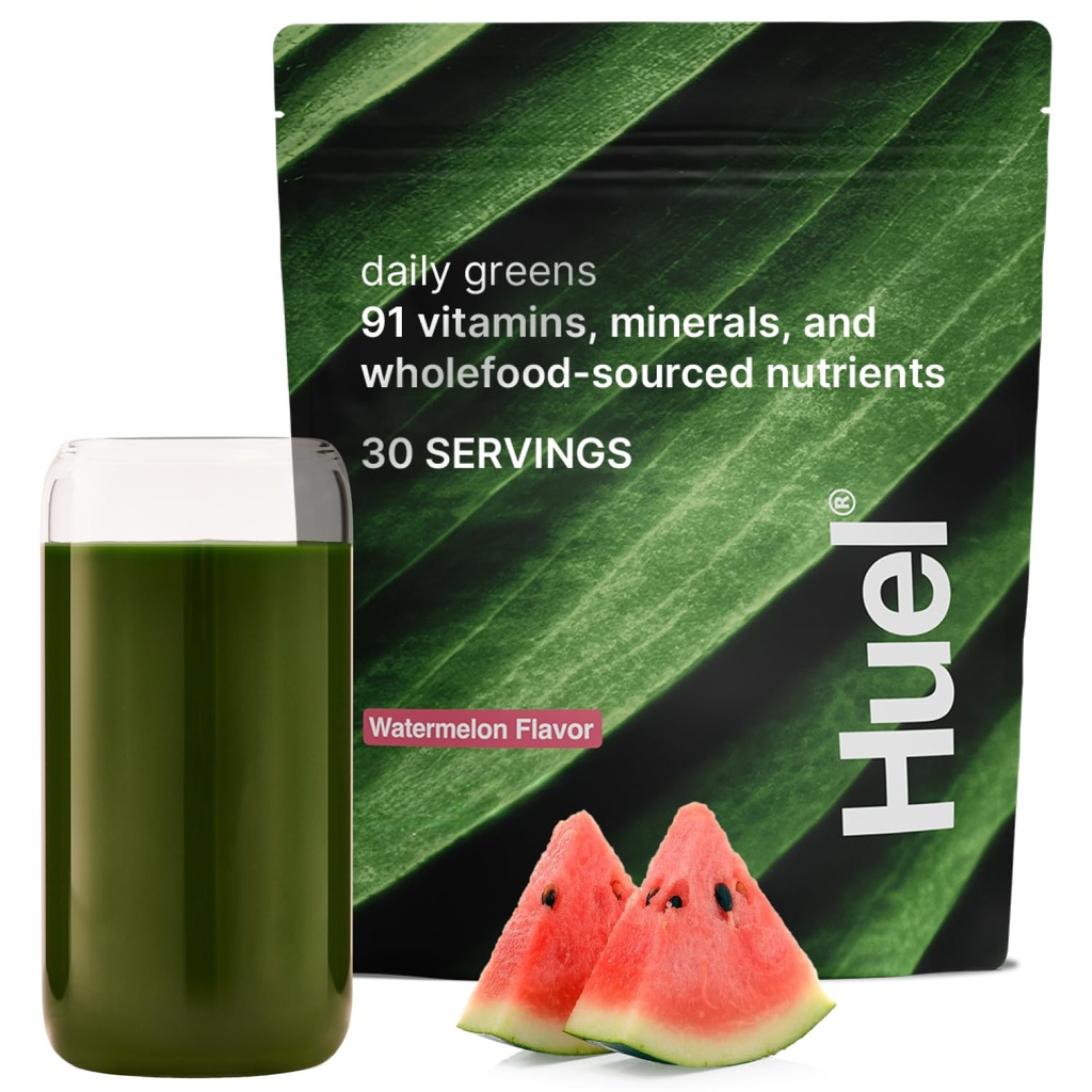 Huel Daily Greens Watermelon ← Superfood Greens Powder TEN 91 Vitaminas, Minerales y Ingredientes de todo tipo de alimentos Неливали , Antioxidantes, Gut-Friendly Probiotics TEN 30 Servimientos