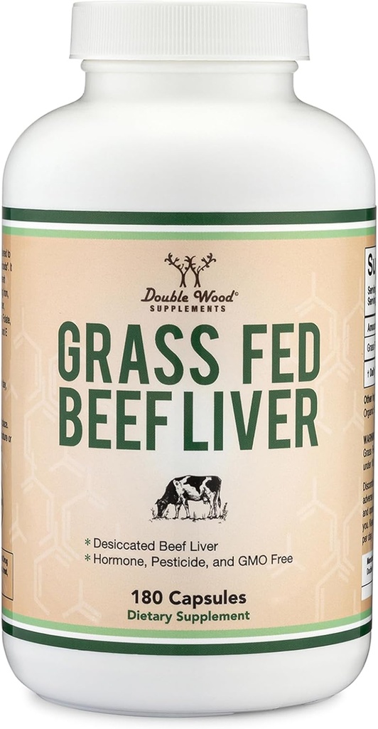 Beef Liver Capsules (1,000mg de Grass Fed, Desiccated Beef Liver per Serving, 180 Capsules, 3 Month Supply) Suplemento de Digestión, Salud Inmune, Energía y Bienestar por Madera Doble