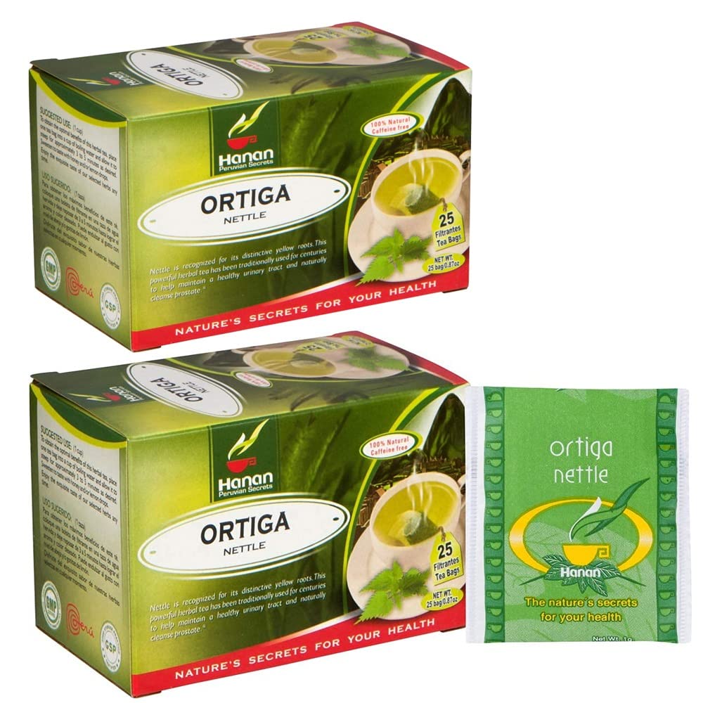Tea de Hierba Hanan Nettle 50 Teabags - Pack de 2 Cajas con 25 Bolsas de té Cada una de Stinging Nettle Root y Hoja de Perú