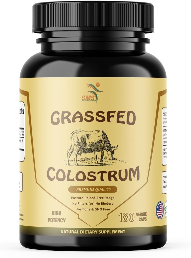 Grass Fed Beef Colostrum Suplemento, 3000 mg, ofrece soporte inmunitario y promueve la salud de Gut, rendimiento deportivo, niveles de hierro sanos, no GMO, 180 cápsulas