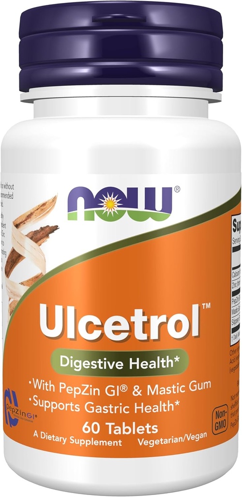 AHORA Suplementos de alimentos UlcetrolTM, Salud Digestiva*, Con PepZin GI® &amp; Mastic Gum, apoya la salud gástrica*, 60 tablas