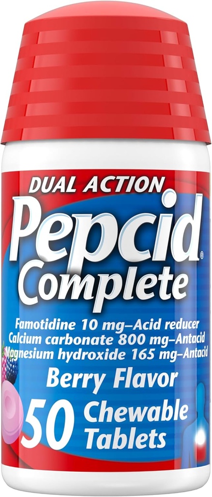 Pepcid Reductor completo de ácido + Tabletas de anacido, Rescate de acidez, Berry, 50 ct (Package May Vary)