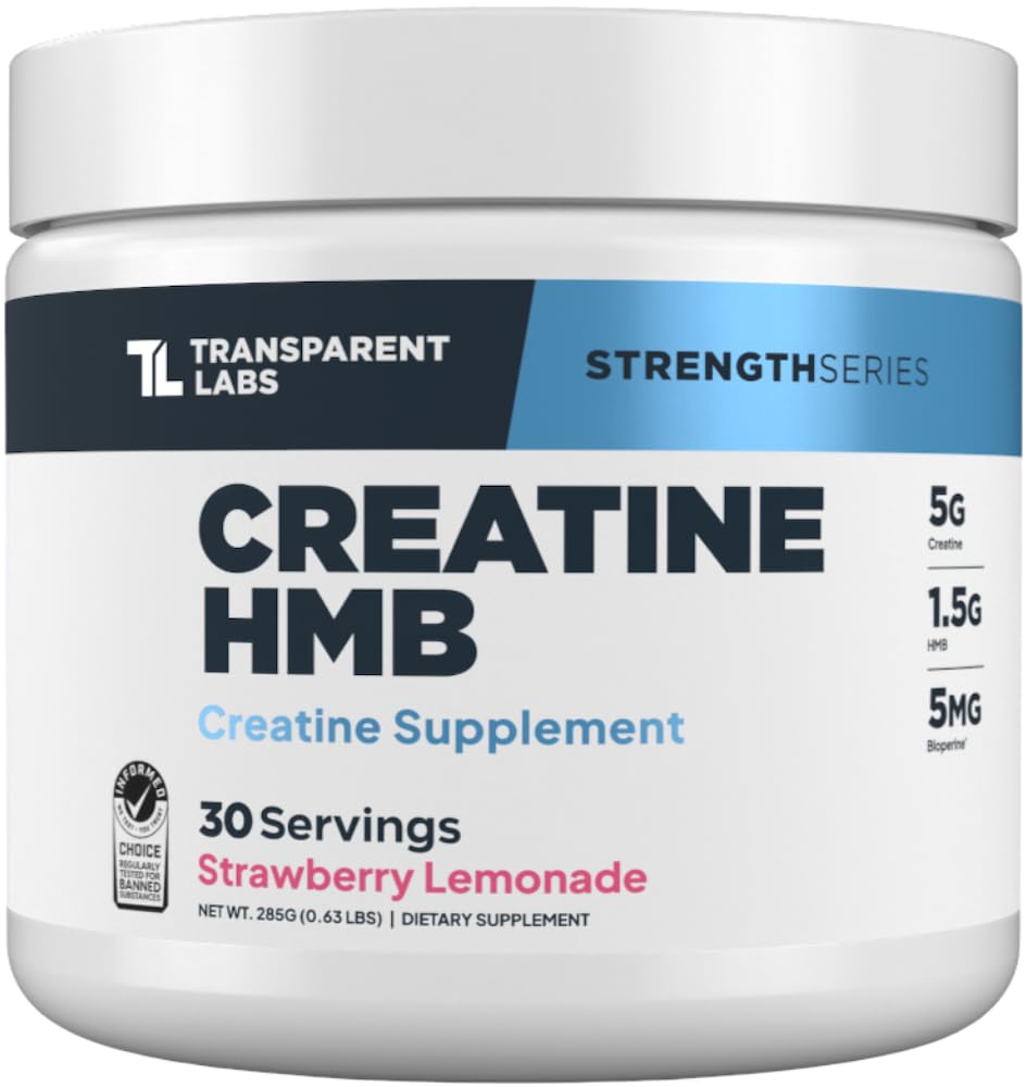 Transparent Labs Creatine HMB - Creatine Monohydrate Powder with HMB for Muscle Growth, Increased Strength, Enhanced Energy Output, and Improved Athletic Performance - 30 Servings, Strawberry Lemonade