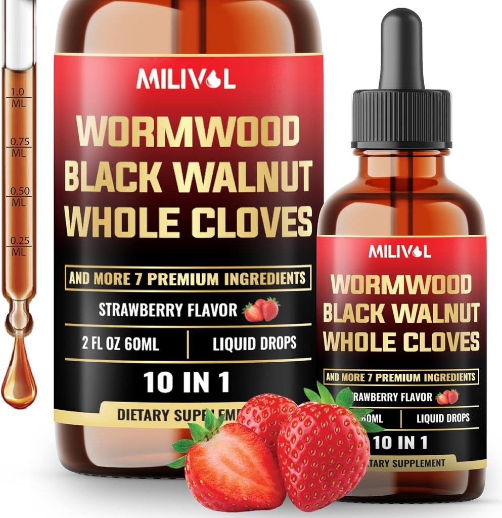 10in1 Wormwood Liquid Drops with Wormwood, Black Walnut, Whole Cloves &amp; 7 Más - Support Digestive, Immune - 2 Fl Oz - 60 Days