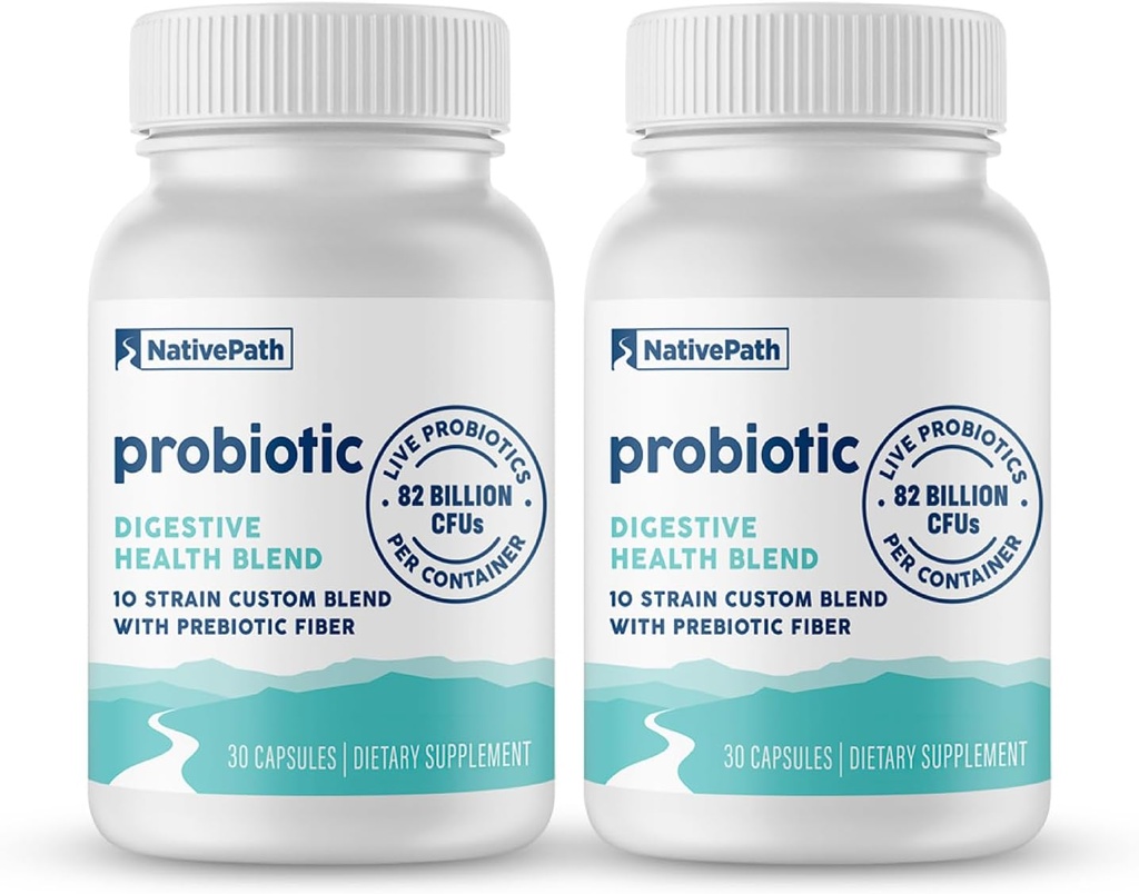 NativePath Daily Probiotic, 10-Strain Custom Blend Probiotics Suplemento para Hombres y Mujeres, 82 Billion CFUs - 60 Cuenta