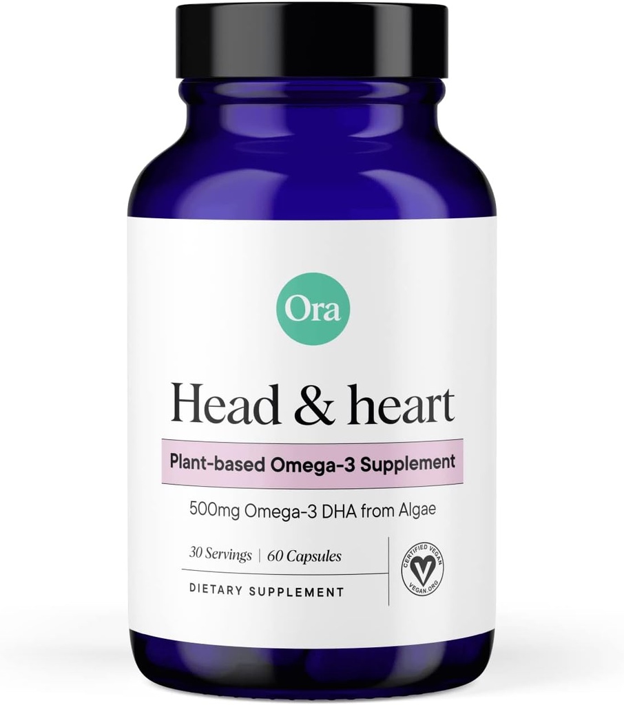 Ora Organic Vegan Omega 3 Suplemento - 500mg DHA para el cerebro, el ojo y la salud del corazón - Hecho de Alga Sostenible - 60 cápsulas