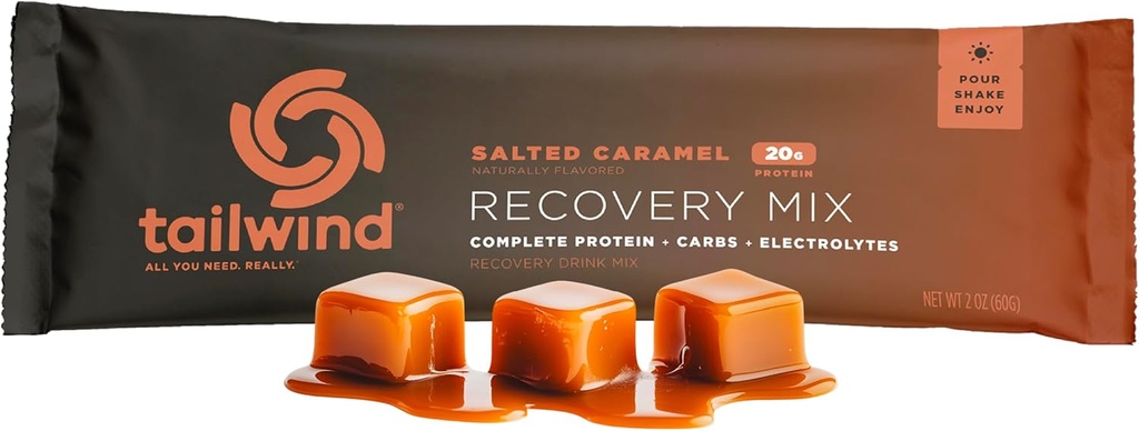 Tailwind Nutrition Recovery Mix, 20 Grams Full Protein, Carbohydrates y Electrolytes Powder Drink Mix for Post-Workout, Gratis de Gluten, Soy y Dairy, Vegan, 12 Servings, Salted Caramel