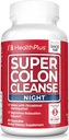 Health Plus Super Colon Cleanse Night Fórmula Apoyo Digestivo Silencio Constipation Relief to Reduce Bloating with Probiotics and Valerian Root for Sleep TEN Más de 1 Cleanse, 60 Capsules