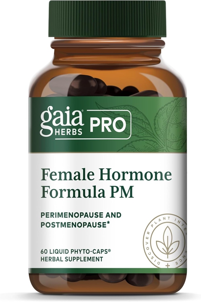 Gaia Herbs Pro Mujer Hormona Fórmula PM - Suplemento de Salud de la Mujer para la menopausia &amp; Sleep Support - Black Cohosh &amp; St. John's Wort - Vegan, Soy-Free &amp; Gluten-Free - 60 Liquid Phyto-Caps (30 Servings)