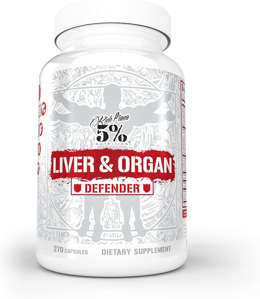 5% Nutrición Rich Piana Liver &amp; Organ Defender Cycle Support Plus NAC ← Liver Support, Prostate Supplement, Heart, Kidney, Skin Support ¦ Milk Thistle, Saw Palmetto, Hawthorn Berry (30-90 Servings)