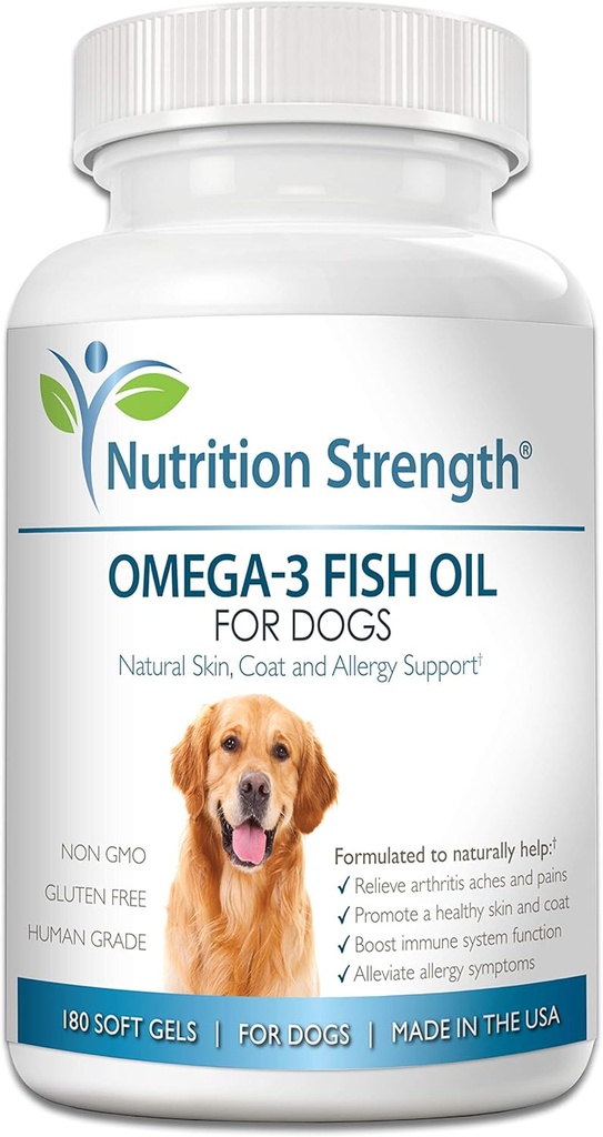 Omega 3 Aceite de pescado suave para perros con EPA & DHA ácidos grasos para el corazón, la piel, la carne y la alergia Apoyo, Hip &amp; Conjunto &amp; Artritis Suplemento de perro, 180 geles suaves
