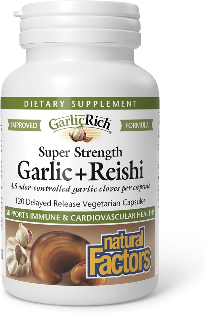 Factores naturales AjoRich, Ajo Super Strength + Reishi, 120 Delayed Release Vegetarian Capsules