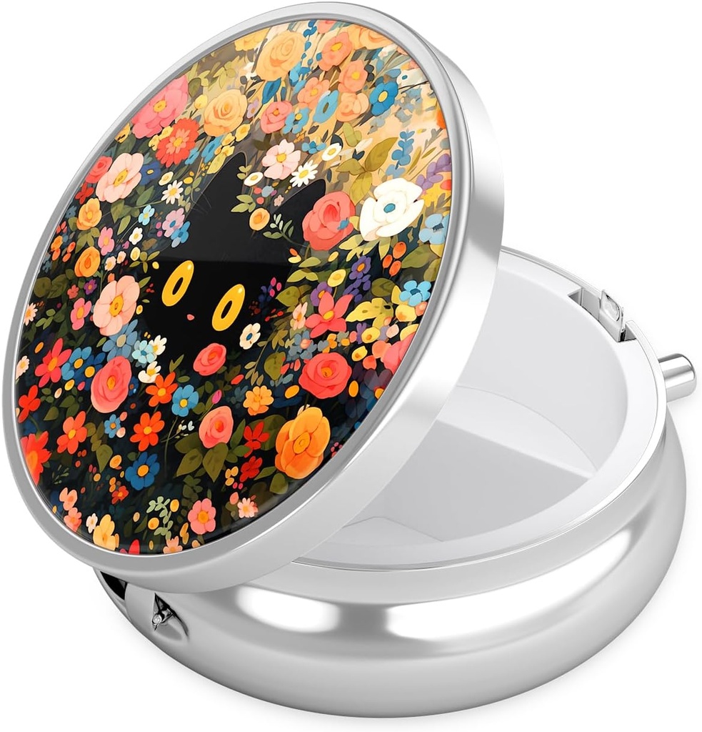 Caja de Pill Nipichsha, Caja de Píldora Pequeña para Purse &amp; Pocket, Cute Travel Medicine Organizer, Portable Medicine Container Holder to Hold Vitamins, Medication, Fish Oil &amp; Supplement, Flower Cat