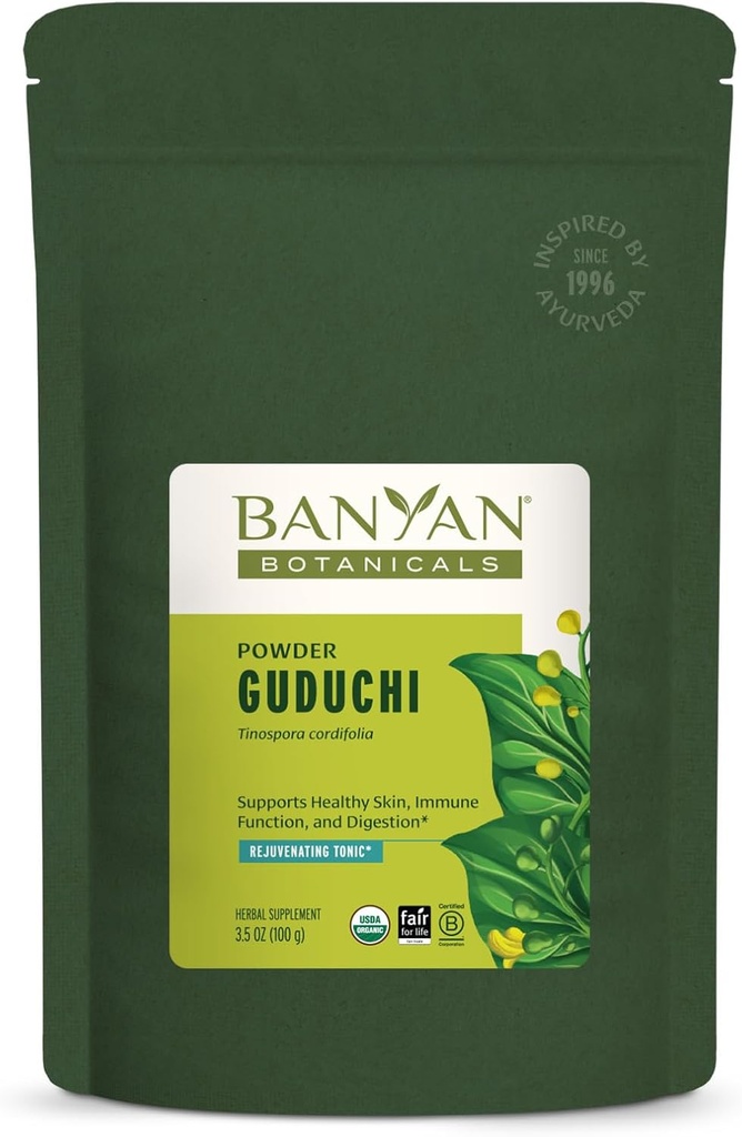 Banyan Botanicals Orgánica Guduchi Powder – Suplemento Orgánico de Salud Inmunitaria – para Detox Natural, Digestión Equilibrada y Esquí saludable* – 3.5 oz – No GMO Fuente sostenible FFL Vegan