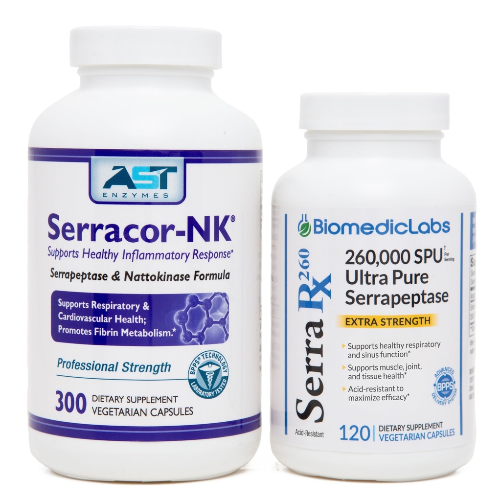 Serracor-NK (300) & Serra-RX 260,000 SU (120)- Scar Tissue Bundle - Acid-Resistant Serrapeptase Proteolytic Systemic Enzyme