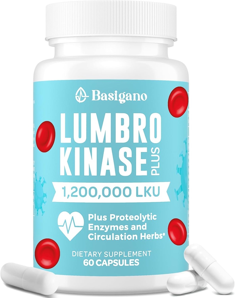 Suplemento de Lumbrokinase, 1.2 Millones de LKU - 120mg cápsulas, Potent Nattokinase Alternativa con Enzymes Proteolíticos y Herbal Blend