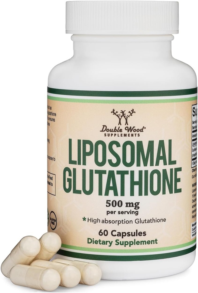 Liposomal Glutathione Suplemento 500mg por Serving, 60 Capsules (Vegan Safe, Non-GMO) Max Absorption Liposomal Glutathione with Genuine Smell and Taste by Double Wood