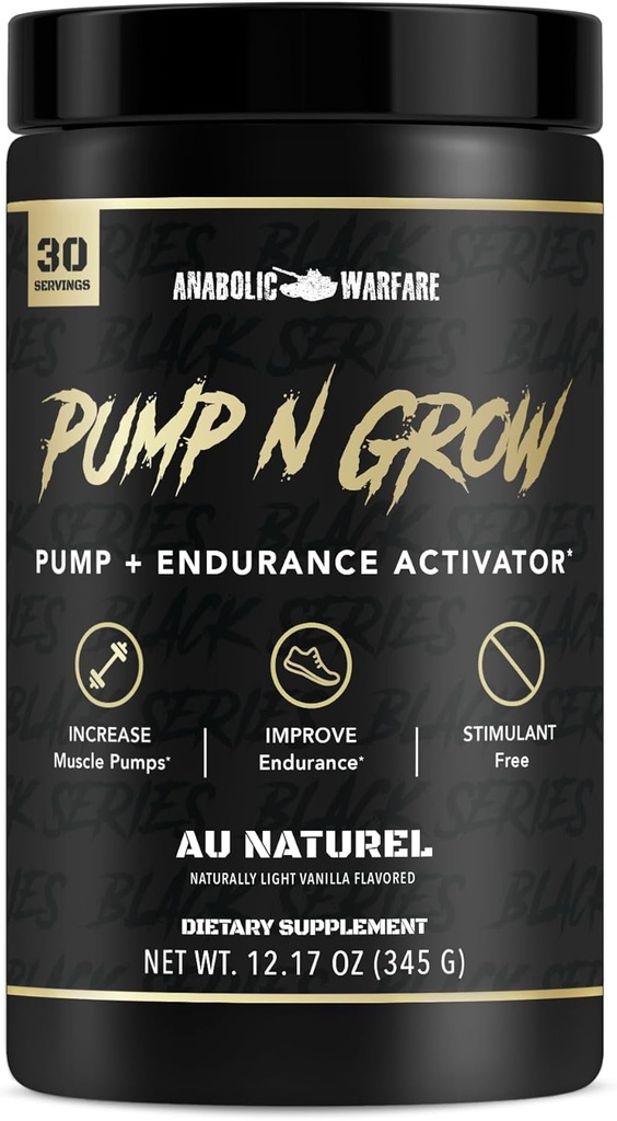 Bomba de músculo anabólica Warfare-N-Grow Suplemento Caffeine Free Pre Workout with L-Citrulline, L-Arginine, Beta-Alanine (Au Naturel – 30 Servings)