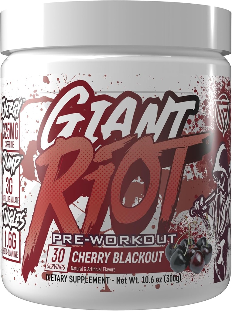Pólvora gigante de Riot Pre-Workout (30 Servimientos, Cherry Blackout)
