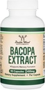 Bacopa Monnieri Capsules 20% Bacosides 450mg, 90 Cuenta (No-GMO, Gluten Free) Extracto Brahmi (Suplemento de memoria para la salud cerebral, el foco y la función cognitiva) por Madera Doble