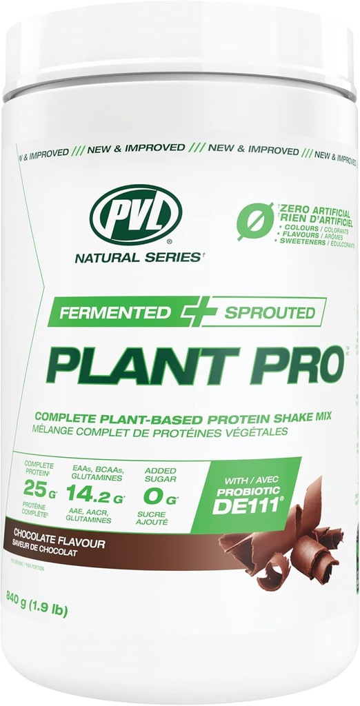 PVL Plant Pro, Alta Proteína de Proteína de base vegetal Mezcla de Afeitado con Enzimas Añadidos, Chocolate Natural, 840 Gram