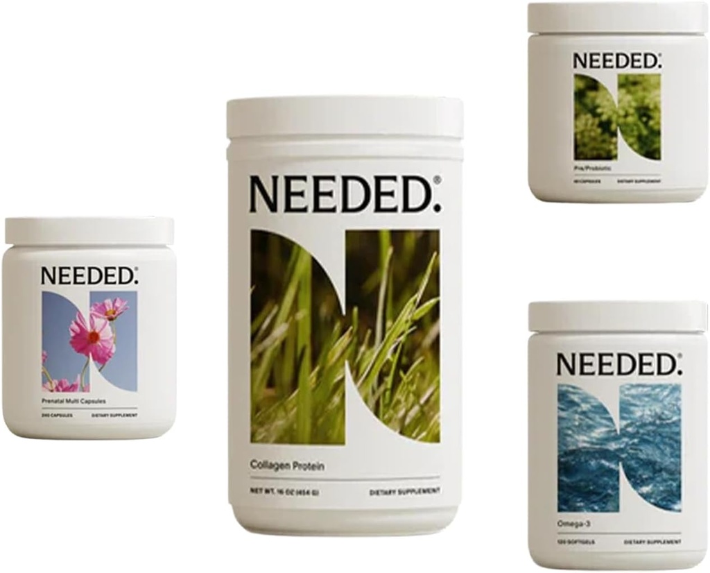 Necesitado. Prenatal Complete Wellness Bundle – Multivitamínico, Omega-3, Collagen " Prebiótico-Probiótico para el embarazo, lactancia materna, Postparto – 30 días de suministro