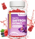 Saffron Gummies, 10 en 1 Saffron Suplementos Gummies con Magnesio, Ashwagandha & Rhodiola Rosea, Sugar Free Vegan Mixed Berry Flavor - 60Cts