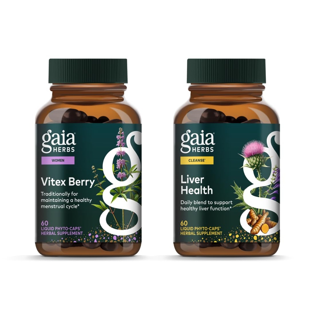 Gaia Herbs Vitex Berry (Chaste Tree) - Apoya el equilibrio hormonal " Fertilidad para las mujeres - 60 Vegan Caps " Liver Health - Suplemento con leche Thistle, Licorice Root for Liver and Cleanse Support -