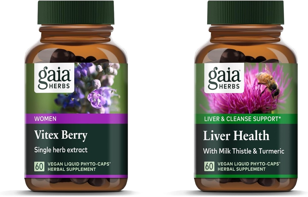 Gaia Herbs Vitex Berry (Chaste Tree) - Apoya el equilibrio hormonal " Fertilidad para las mujeres - 60 Vegan Caps " Liver Health - Suplemento con leche Thistle, Licorice Root for Liver and Cleanse Support -