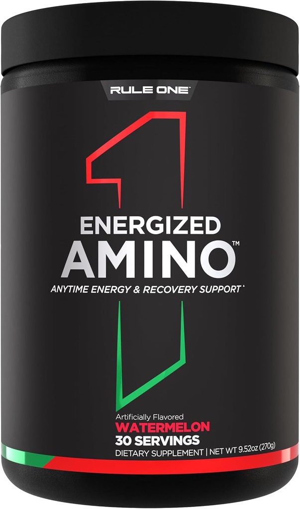 Regla 1 Amino Energizado – En cualquier momento Energía y recuperación Soporte con BCAAs, Glutamina, Citrulline, Beta Alanine y Caffeine de Green Coffee &amp; Tea Leaf Extractos (30 Servings, Watermelon)