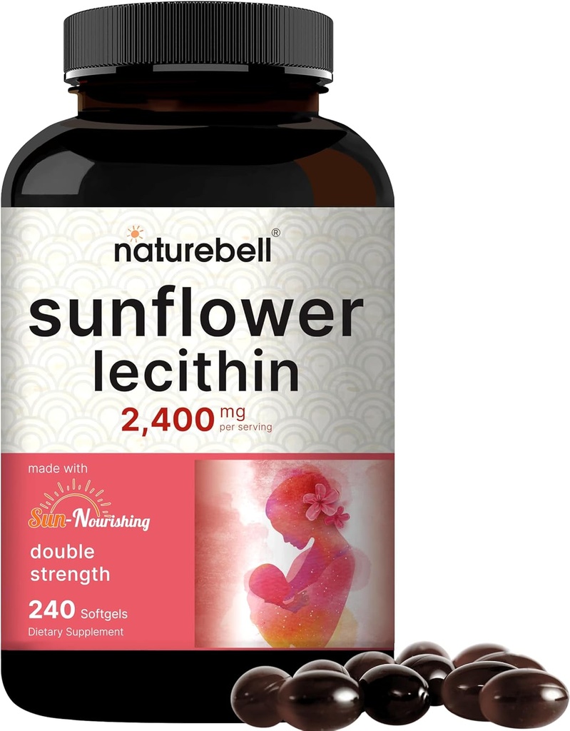 NatureBell Sunflower Lecithin 2,400mg, 240 Softgels tención Infundida con aceite de semilla de girasol no GMO – Rich in Phosphatidyl Choline – No Soy, No Gluten