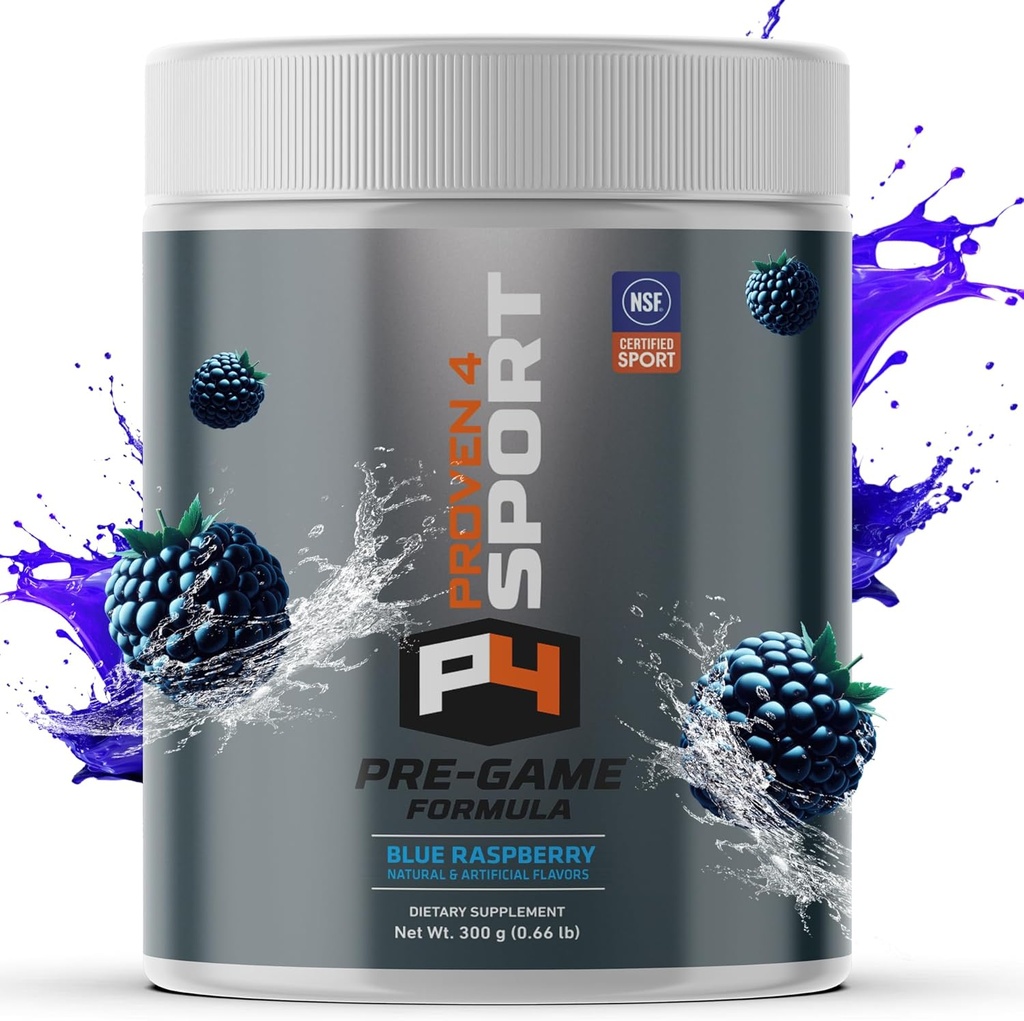 Proven4 Pre Workout Powder para Hombres y Mujeres con Creatina - Beta Alanine - Caffeine NSF Certified preworkout Energy Supplement Blue Raspberry 30 Servings
