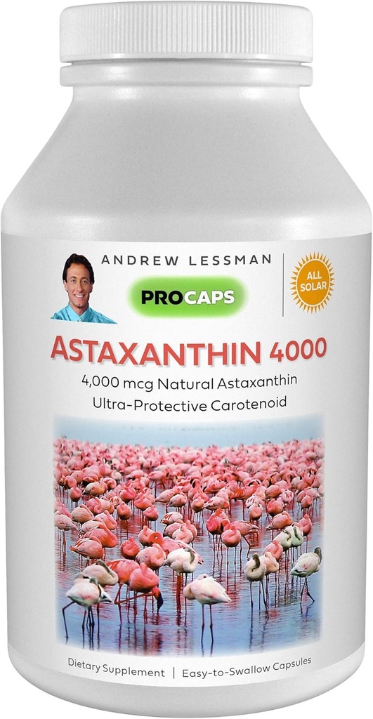 ANDREW LESSMAN Astaxanthin 60 Softgels - 4000 mcg Natural Astaxanthin, Powerful Anti-Oxidant Carotenoid. Protección para los ojos, corazón, piel y más. Sin aditivos. Easy to Swallow Softgels