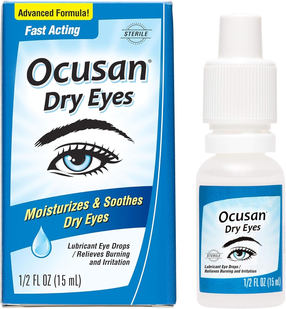 Ocusan Eye Drops for Dry Eyes - Lubricating Artificial Tears to Relieve Dry Eyes, con 2 Moisturizers 0.5 FL OZ
