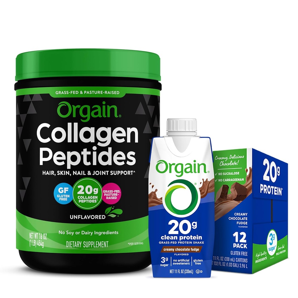 Orgain Grass Fed Hidrolyzed Collagen Peptides Protein Powder - Paleo & Keto Friendly, Suplemento Amino Acid, Pasture Raised & Grass Fed Clean Protein Shake, Creamy Chocolate Fudge - Meal Replacement