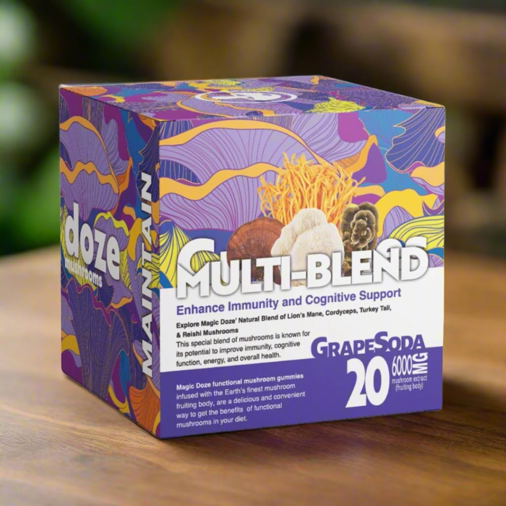 Magic DozeTM Maintain: Multi-Blend Mushroom Gummies, 6000mg Lion's Mane, Cordyceps, Reishi y Turquía Tail Fruiting Body, 20 Vegan Gummies Por Bottle