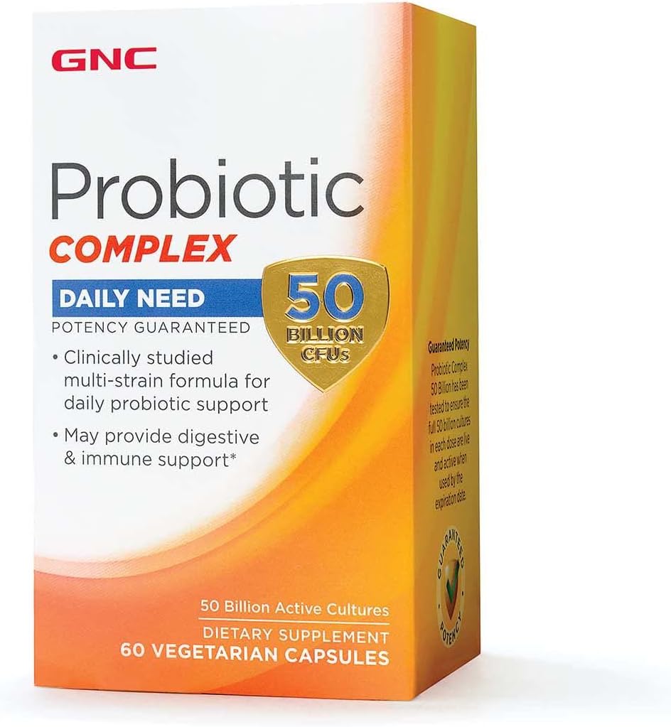 GNC Probiotic Complex Daily Need Suplemento, proporciona soporte digestivo e inmunitario, 50 millones de UF, 60 cápsulas vegetarianas, 60 servicios