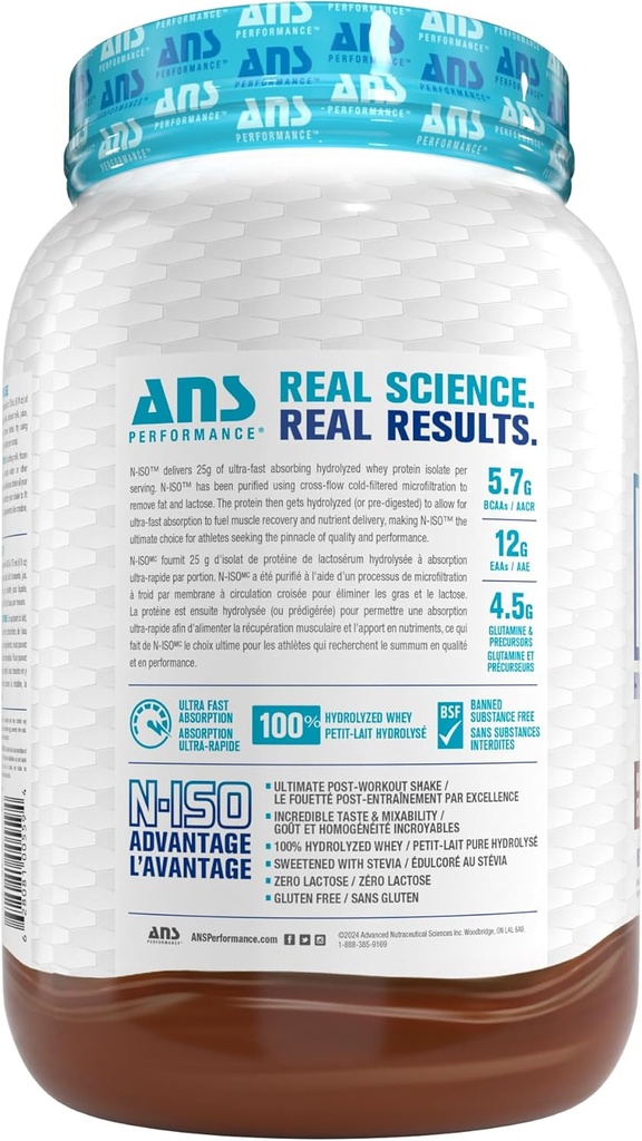 ANS Performance 100% Pure Hydrolyzed Whey Isolate Protein + BCAAs - 25g de Proteína - Peanut Free, Gluten Free, Zero Lactose (Milk Chocolate, 1.8 lb)