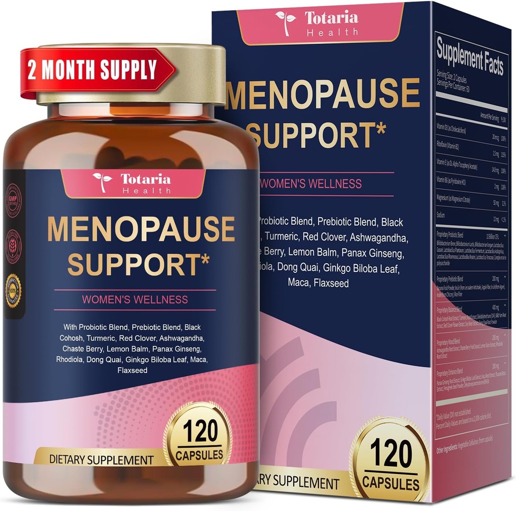 40-en-1 Suplementos de la menopausia para Mujeres, Multibenefit &amp; Cohosh Negro completo para Flashes calientes, Sudaderas nocturnas &amp; Balance hormonal, w / Probióticos, DIM, Vitex, Dong Quai, Cierre Rojo y Más, 120 Caps Vegan
