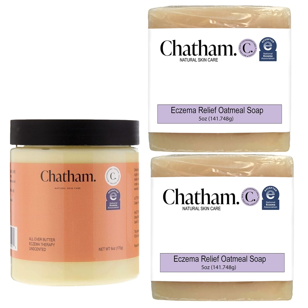 Chatham Natural Skin Care Over Butter Eczema Therapy 6oz y 2 x Eczema Relief Soap Bares 5oz Bundle viv Con Colloidal Gluten Free Oatmeal