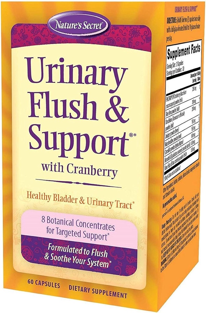 Flush and Support with Cranberry Promueve la Vejiga Saludable & Urinary Tract - 8 Blends de Concentración Botánica a Flush &amp; Soothe - Eliminación Saludable " Detoxificación - 60 cápsulas