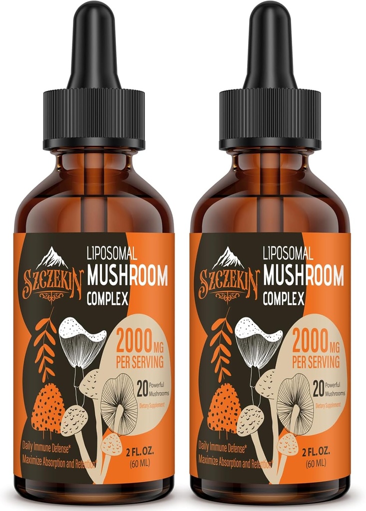 Liposomal Mushroom Complex Drops 2000 MG - 20 extractos orgánicos de hongos - Advanced Liquid Formula for Immunity, Cognitive and Memory - Lions Mane Supplement, Reishi, Cordyceps, Chaga, 60 Servings
