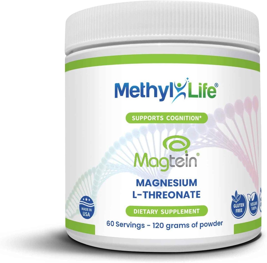 Methyl-Life® Magtein® Magnesium L-Threonate Powder – Magnesio Preferido por Cerebro para la Absorción Superior " Purity TEN 120g (60 Servings)
