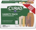 CURAD Assorted Bandages Bulk Variety Pack 320 Count 5 Styles Including Waterproof, Sheer, Plastic, Heavy Duty & Flex-Fabric First Aid Kit Essentials Protects Scrapes, Cuts & Burns
