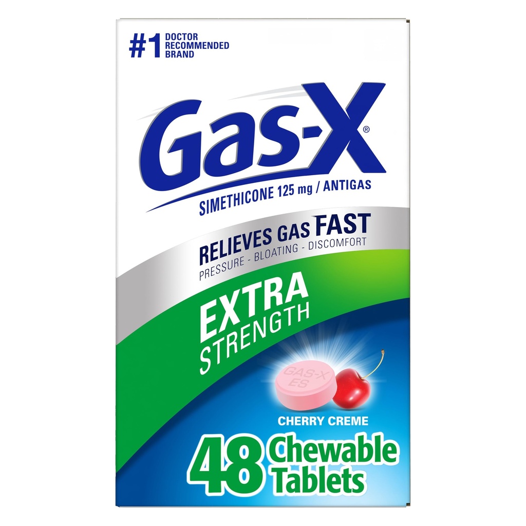 Gas-X Extra Strength Chewable Gas Relief Tablets with Simethicone 125 mg, Cherry - 48 Count