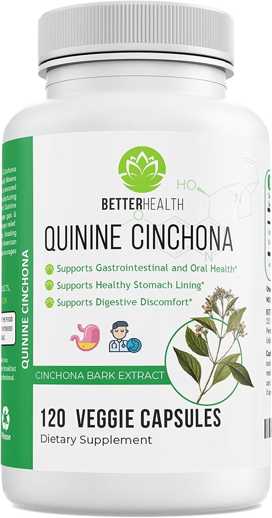 Quinine Cinchona Bark Extracto Suplemento Herbal para Soporte Gastrointestinal y Oral, Sistema de Boosting Immune, Rescate de la Lega, Calambres musculares - 500 mg - 120 Caps