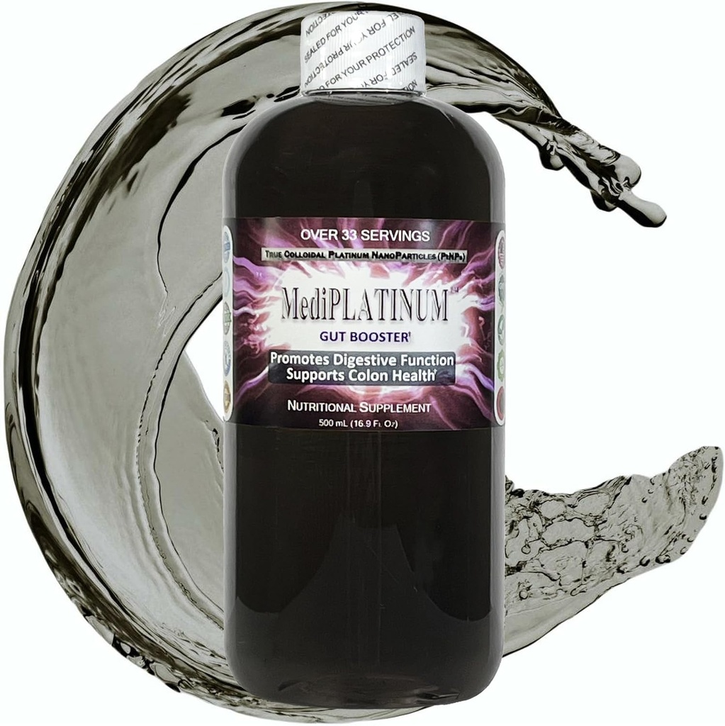 MediPLATINUM Gut Booster True Colloidal Platinum PtNP Nutritional Supplement - 500 mL (16.9 Fl Oz) in Clear BPA-Free Plastic Bottle