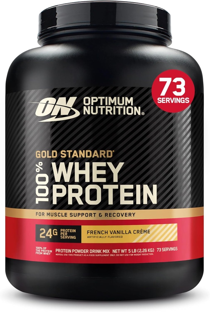 Optimum Nutrition Gold Standard 100% Whey Protein Powder, French Vanilla Crème, 5 libras (Packaging May Vary)